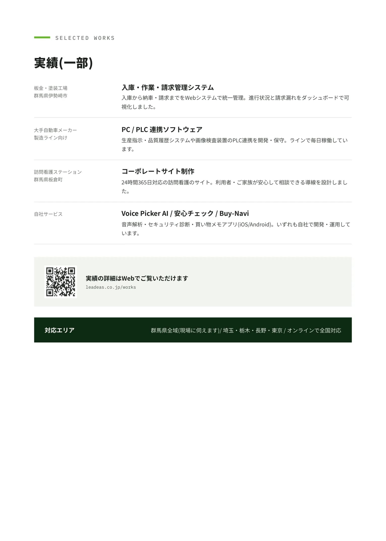 Selected Works — 板金塗装工場の管理システム、製造ラインのPLC連携ほか